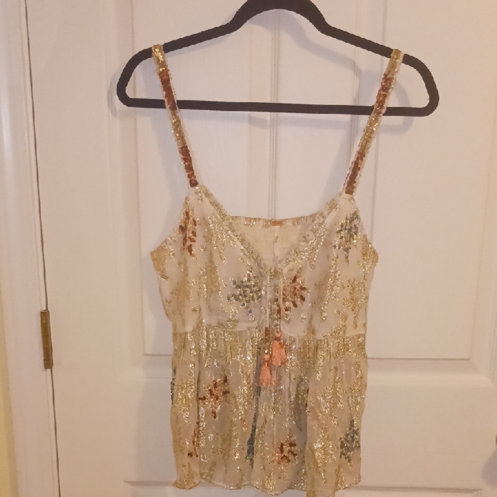 Free People Gold and Cream Camisole